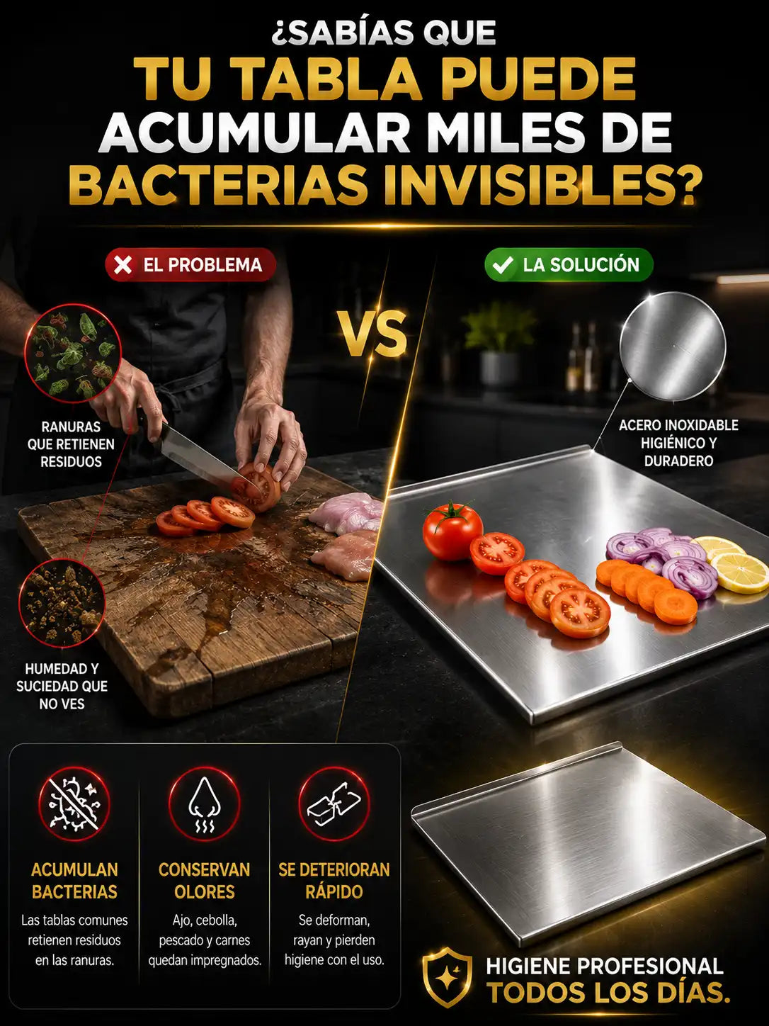 Tabla en Acero Inoxidable con Borde · Higiene + Durabilidad +  ENVÍO GRATIS🚚