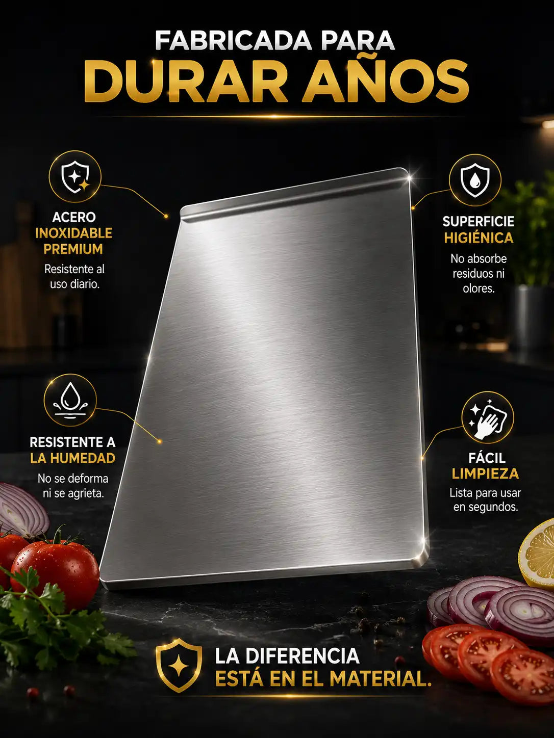 Tabla en Acero Inoxidable con Borde · Higiene + Durabilidad +  ENVÍO GRATIS🚚