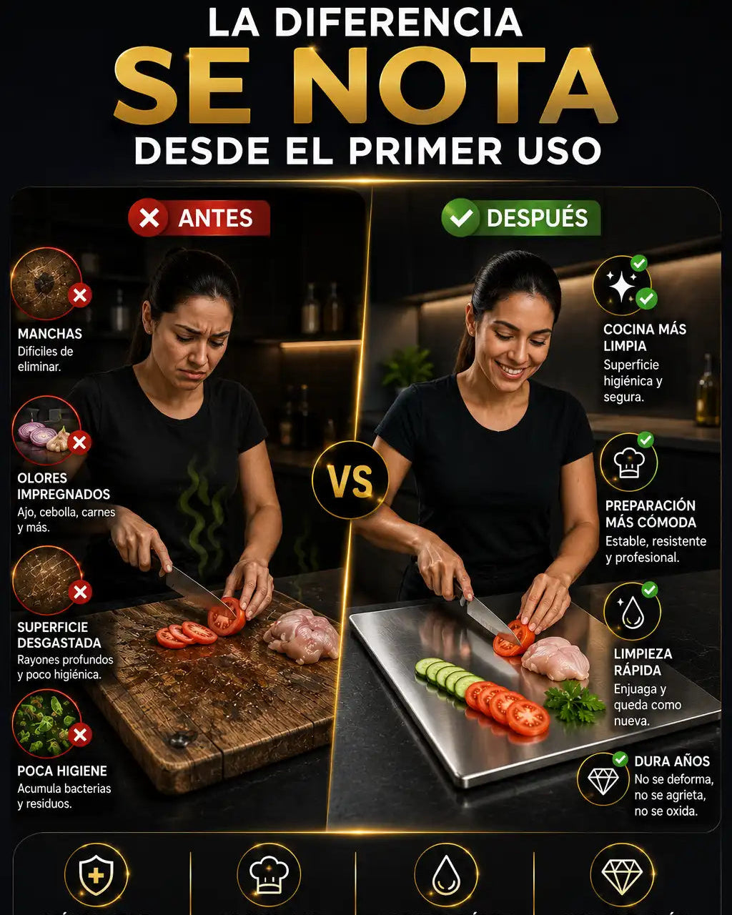 Tabla en Acero Inoxidable con Borde · Higiene + Durabilidad +  ENVÍO GRATIS🚚