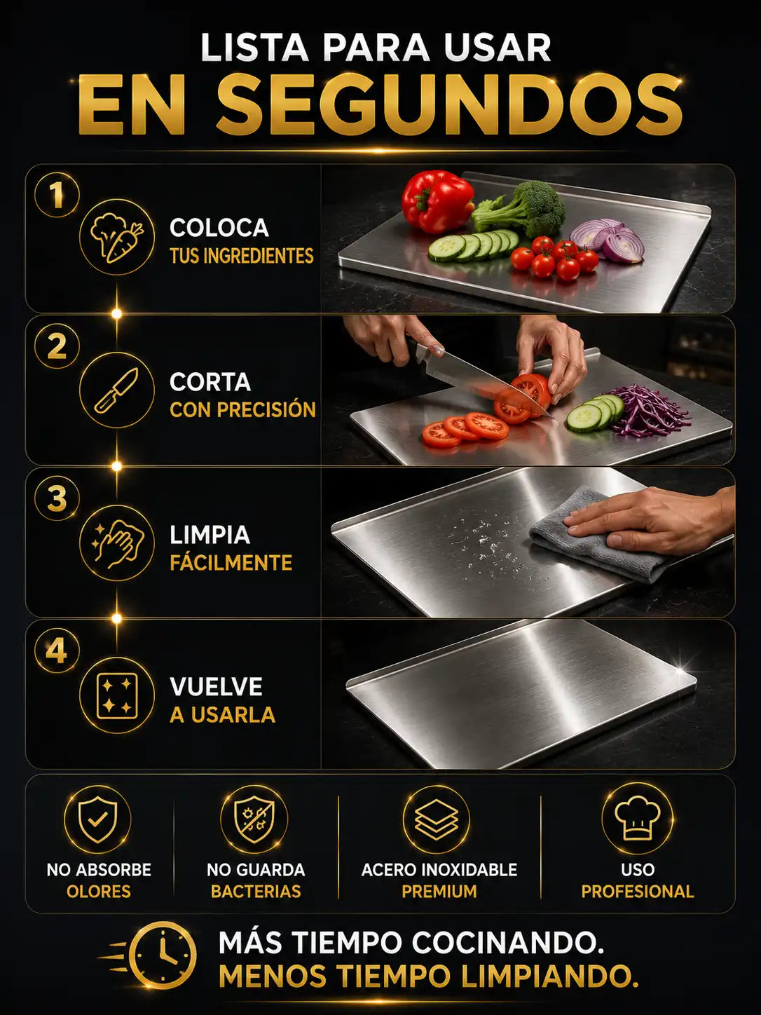 Tabla en Acero Inoxidable con Borde · Higiene + Durabilidad +  ENVÍO GRATIS🚚