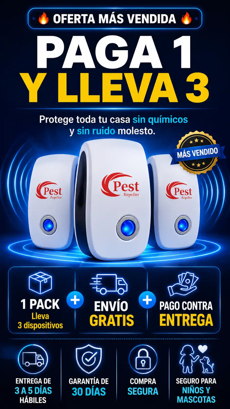 Plagas Nunca Más (REPELENTE ULTRASONICO - PAGA 1 Y LLEVA 3)